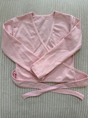 Girl’s Pink Wrap-Style Long Sleeve Ballet Top in Size M